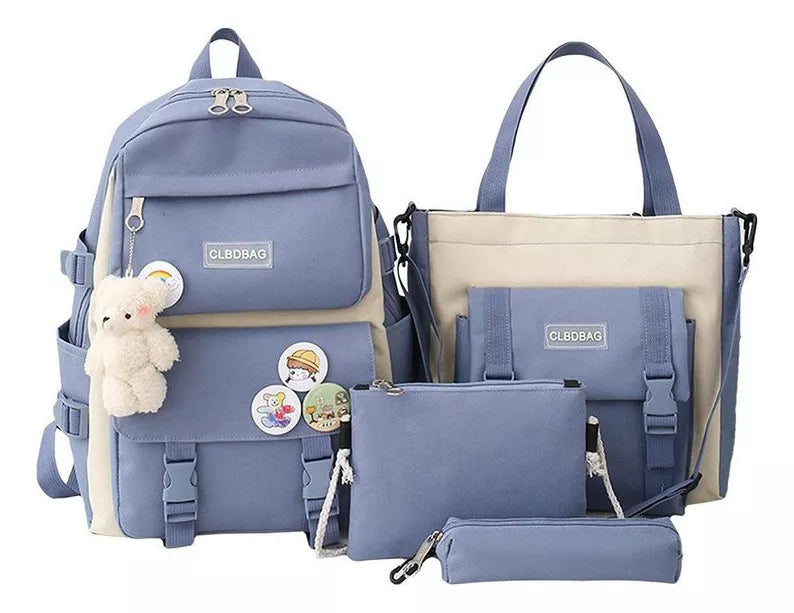 🎒✨ ¡Bolso Oso 5 Pzs Kawaii! 🐻💕